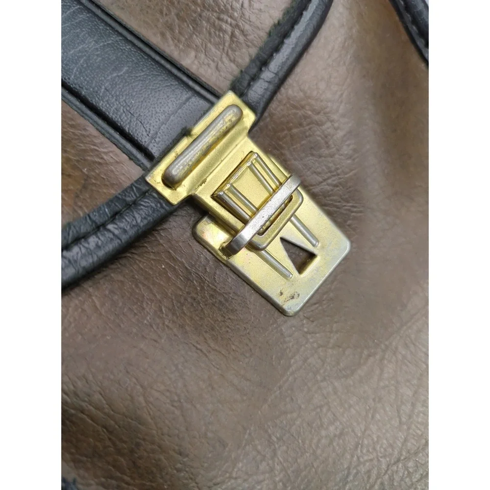 Vtg Brown & Black Embossed Vinyl Binoculars Case Shoulder Strap Brass Hrdwr 70s‎